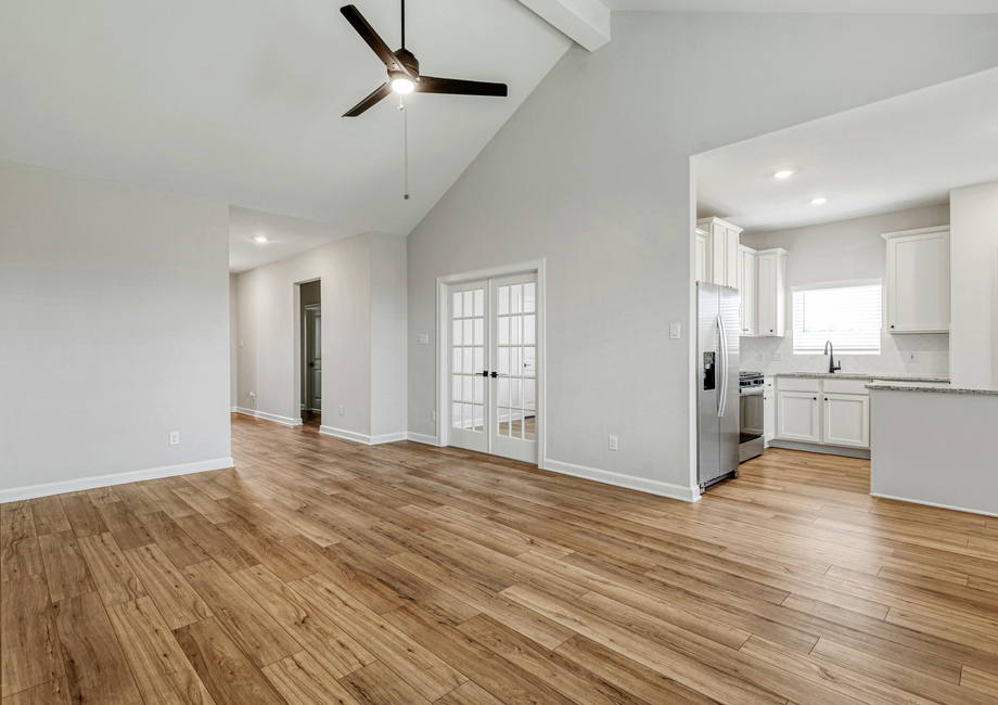 A spacious family room with vaulted ceilings