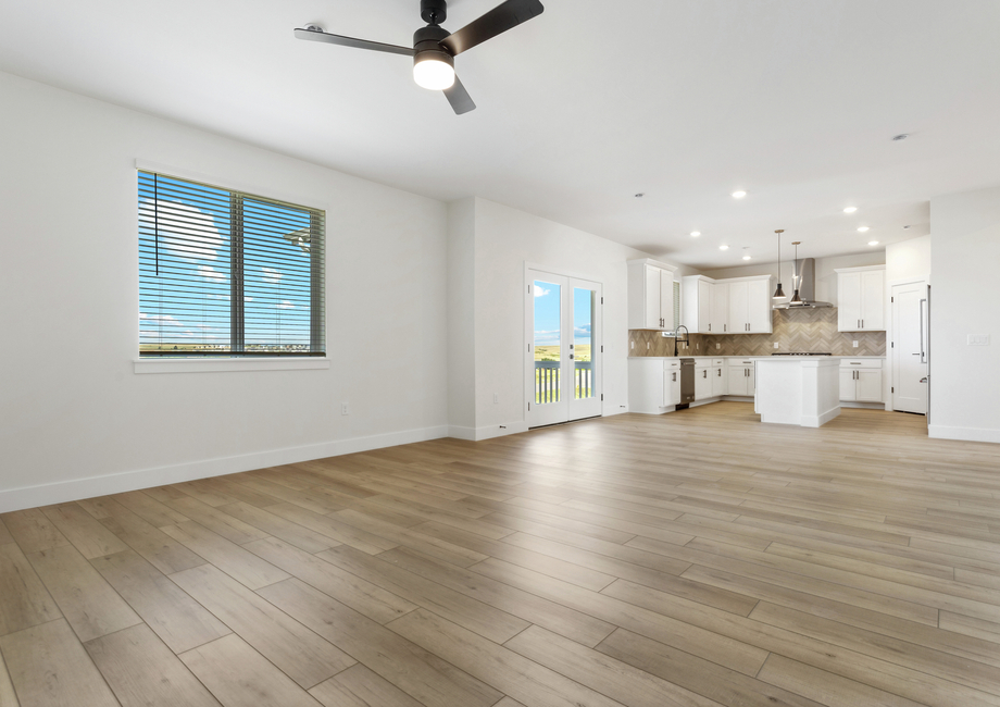 The open layout connects the living room dining area and kitchen.