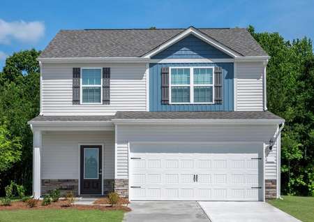 The Davidson has a two-car garage and shutters.