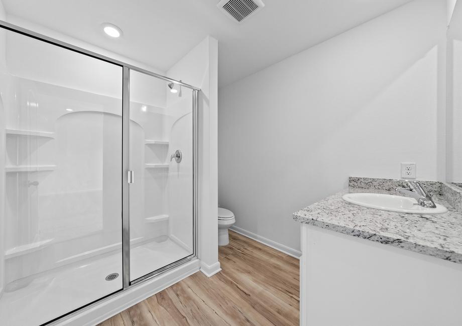 The master bathroom with a step-in shower