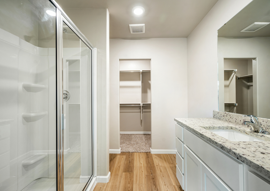 The master bathroom has plenty of space for getting ready.