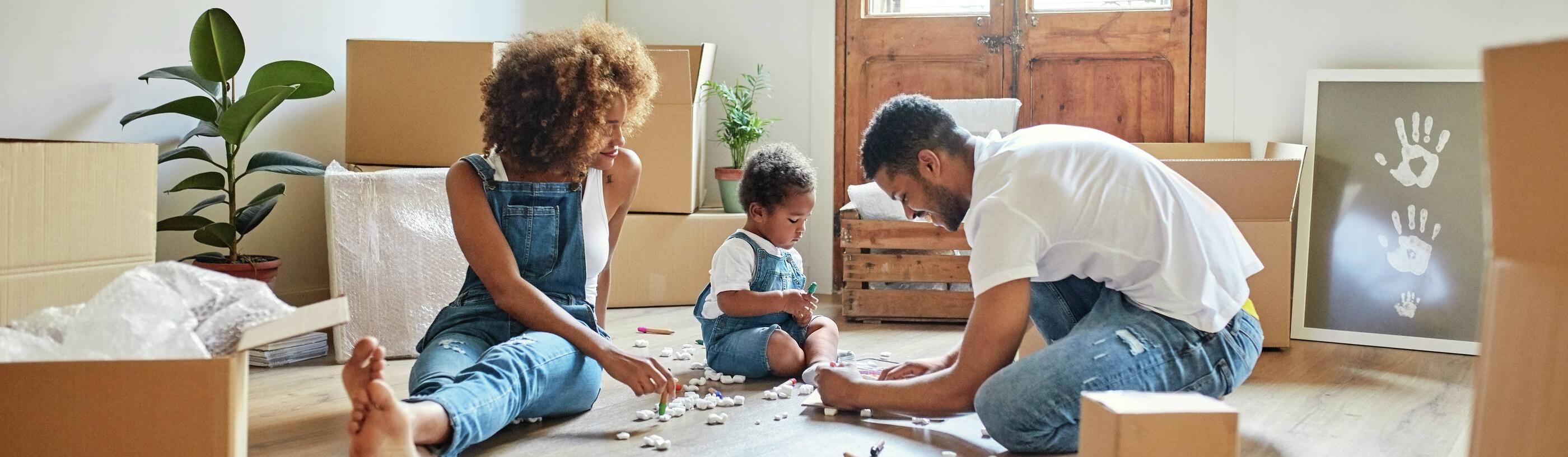 Family with moving boxes coloring.