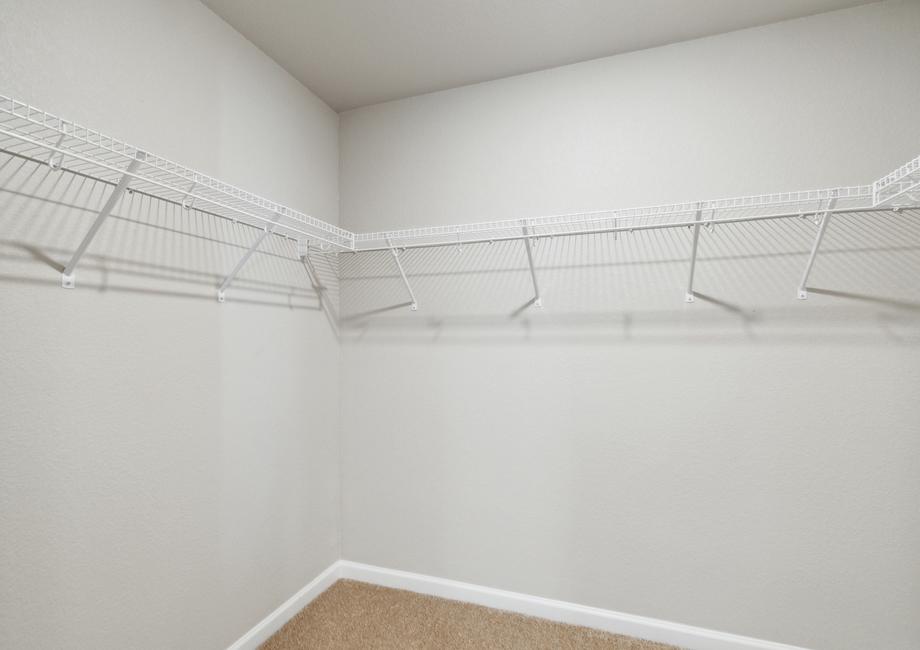 The master, walk-in closet of the Laramie is spacious enough for all of your clothes, shoes and other personal storage needs.