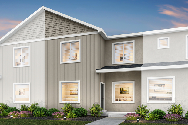 Rendering of the two-story Echo townhome with a siding and stucco exterior.