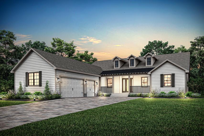 Dusk rendering of the Firethorn with landscaping.