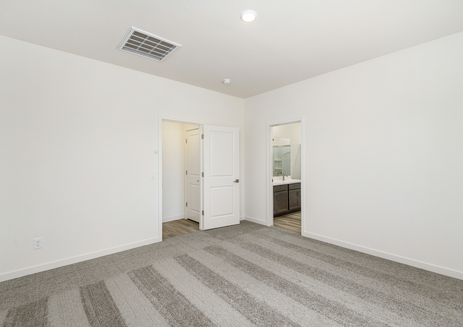 The master bedroom seamlessly connects to the master bathroom and closet.