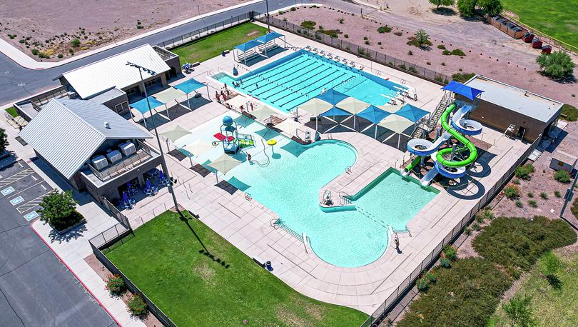 This community offers a pool, speed lanes, and water slides.