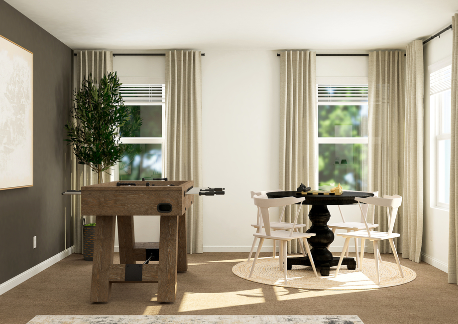Rendering of the upstairs game room and  loft featuring lots of space for hobbies and games.