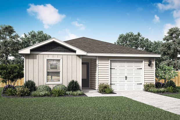 The Ash floor plan is a one-story home with a siding exterior.