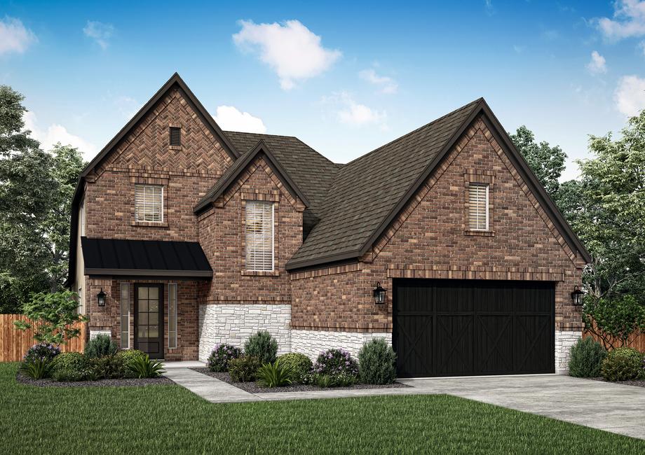 The Naomi plan has an luxurious brick and stone exterior.