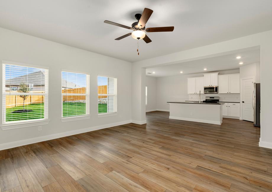 Open layout with the spacious living room connecting to the kitchen.