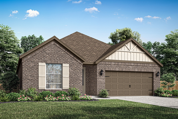 A rendering of the Falls plan with brick and shutters