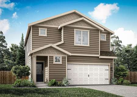 The Hawthorn is a beautiful two story home with siding.