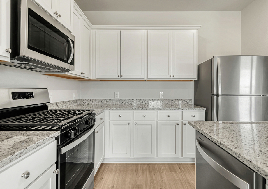 Stainless steel appliances and granite countertops in the kitchen