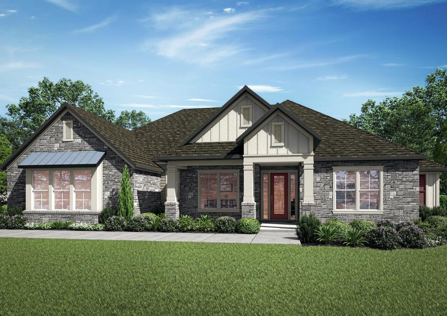 The Bradley is a one-story home with a beautiful stone exterior.