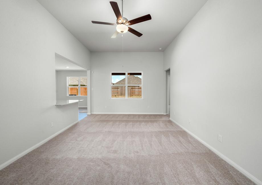 Spacious family room with carpet