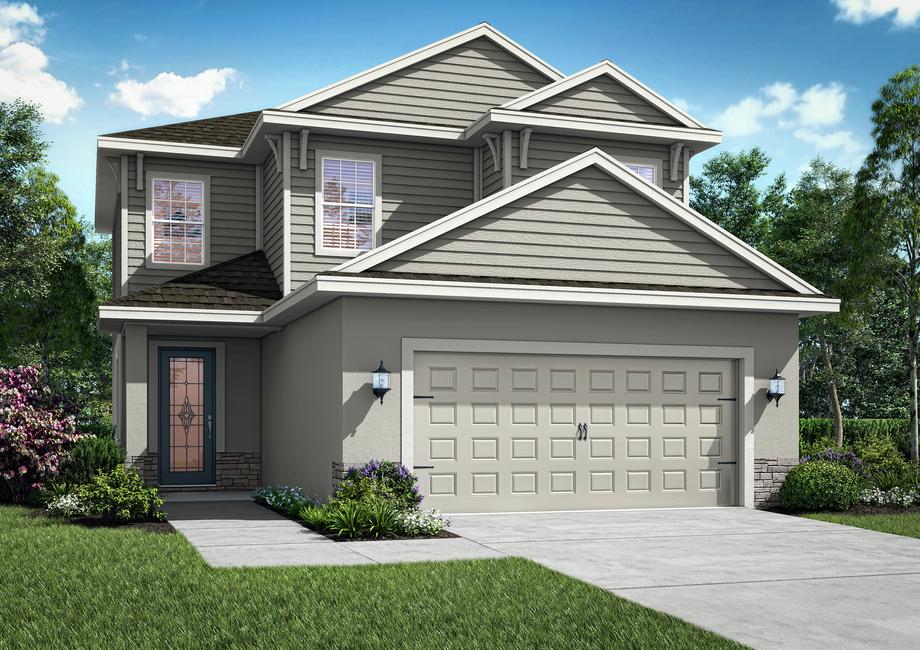 Two-story home showcasing a two-car garage and siding on the second floor.