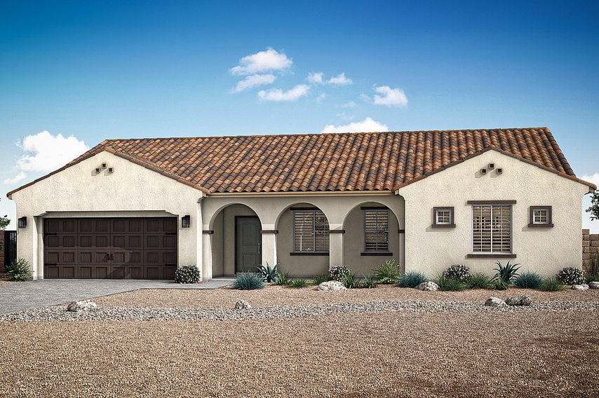 The La Jolla plan is a single-story home with a stucco exterior.