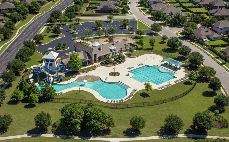 Aerial of pool and water park at ShadowGlen.