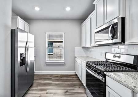 The kitchen of the Superior has energy-efficient, stainless-steel appliances.
