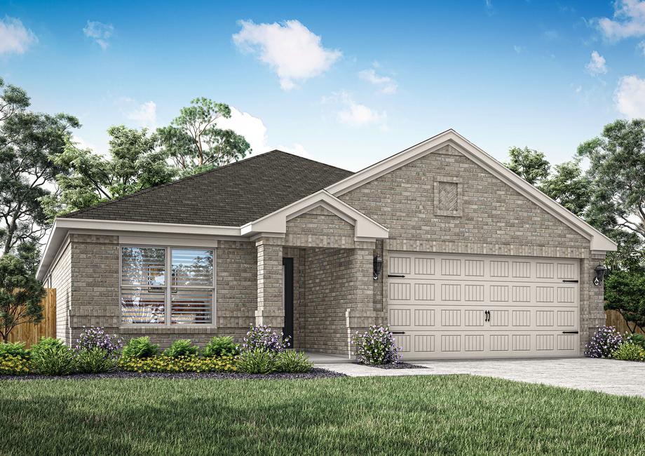 Rendering of the exterior of the one-story Blanco II plan with brick.
