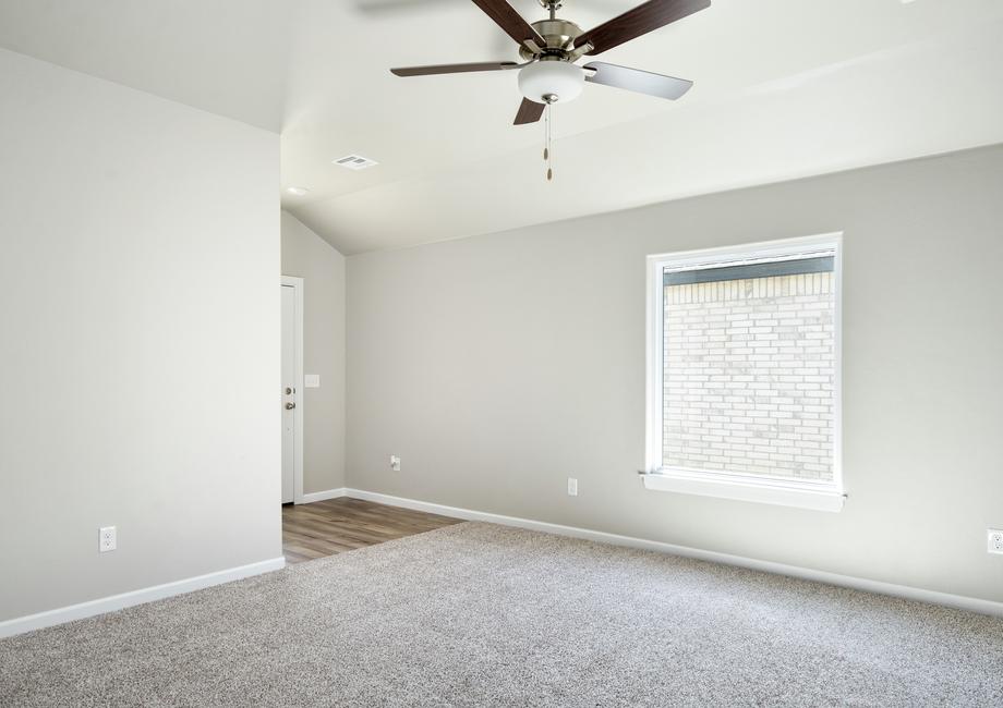 The front door leads right into the family room.