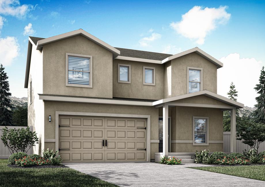 Rendering of the five-bedroom Naomi plan with a stucco exterior.