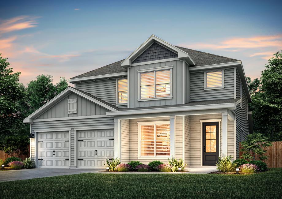 Dusk rendering of the Yoakum plan that highlights the beauty of the home.