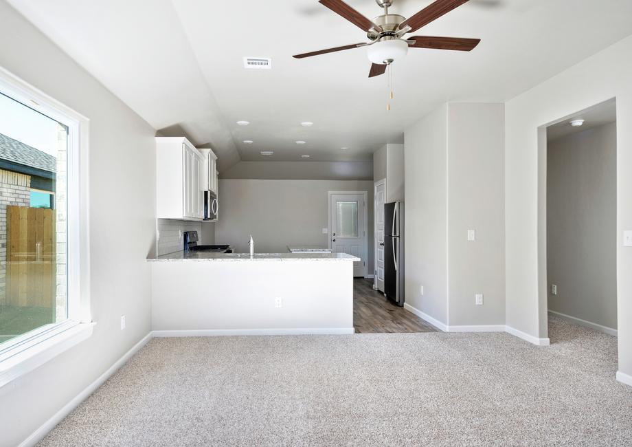 The family room of the Alfalfa sits adjacent to the kitchen.