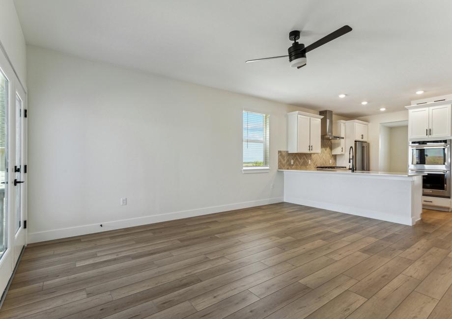 The family room sits right of the kitchen.