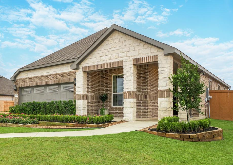 Stately exterior with brick and stone.