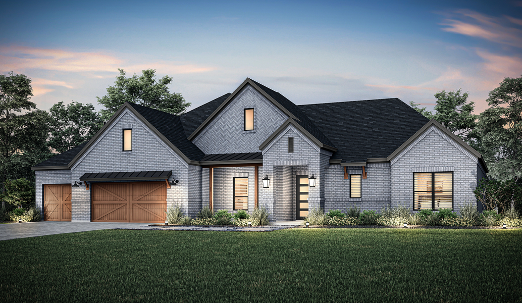 The Harper floor plan is a beautiful, one-story, brick home. 