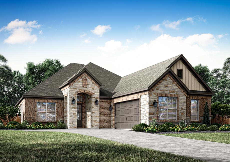 Rendering of the Hanna plan with a swing-load garage.