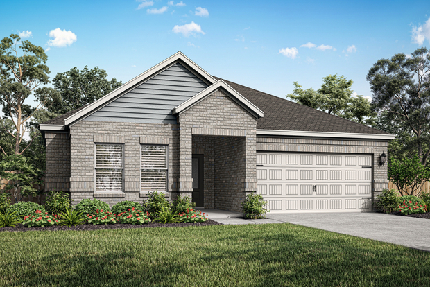 The Elder is a beautiful one-story home with a brick exterior.