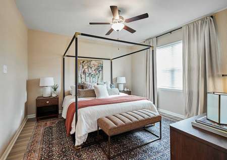 Decorated bedroom with natural light