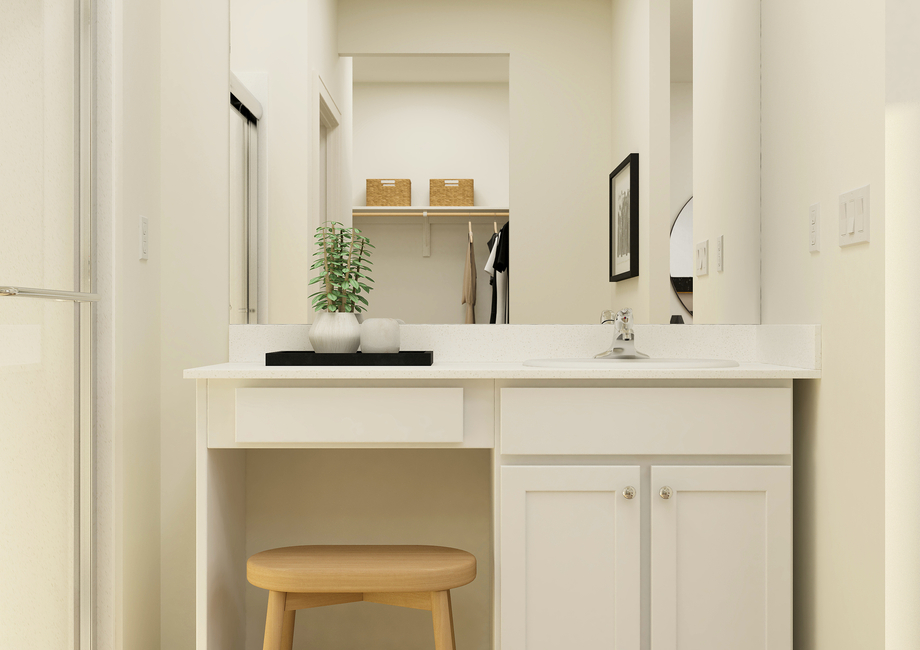 Rendering of master bathroom with a large vanity.