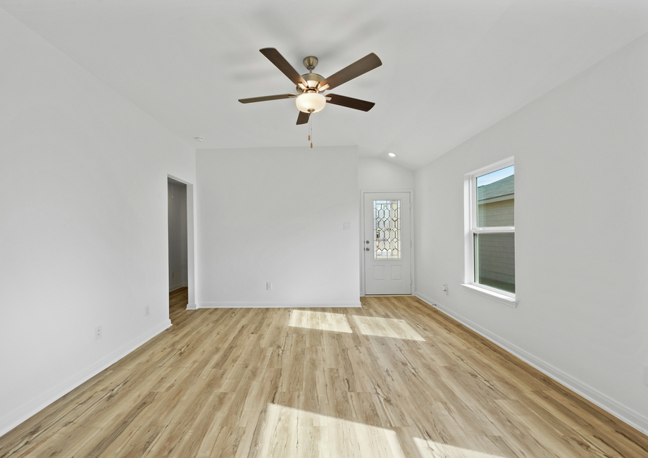 The foyer leads to a family room