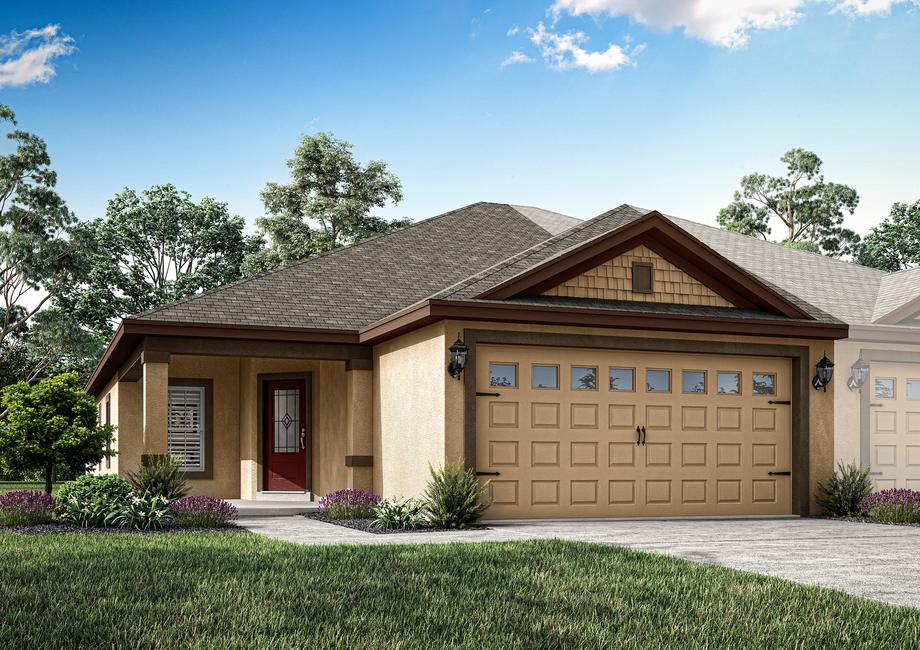 Rendering of the Egret by LGI Homes with front yard landscaping