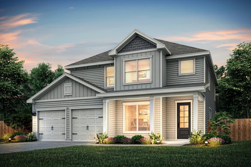 Dusk rendering of the Yoakum plan that highlights the beauty of the home.