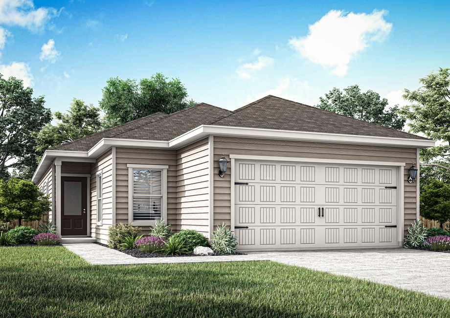 Rendering of the Hawthorn floor plan that has a siding exterior.