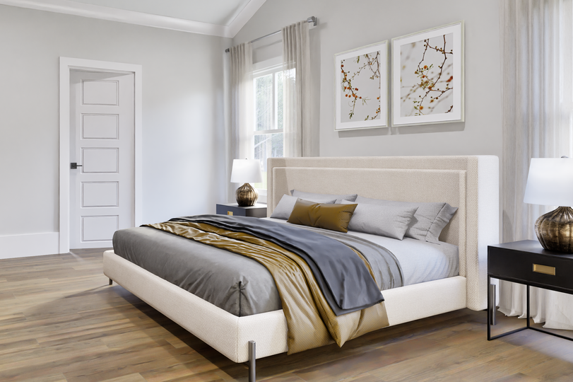 Elegant master bedroom in the Burton home, offering comfort and style.