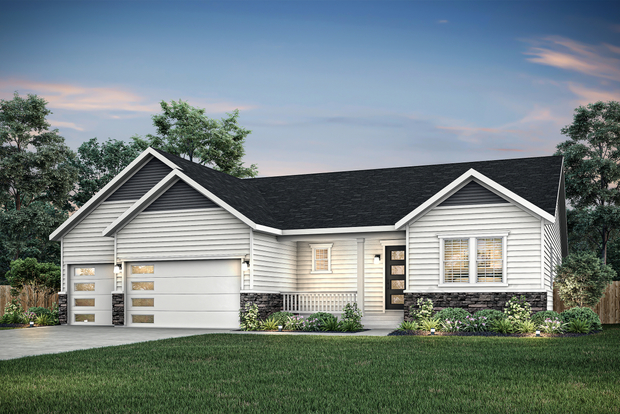 The Telluride is a beautiful one story plan with a siding exterior and stone detailing.