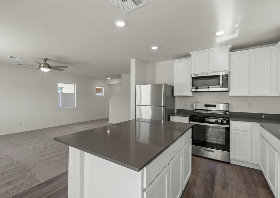 The kitchen of the Oak has gorgeous, white wood cabinetry.