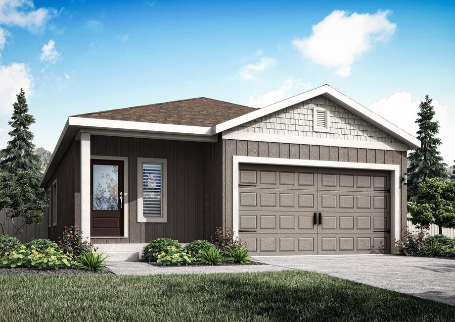 Rendering of the Frisco plan with a two-car garage.