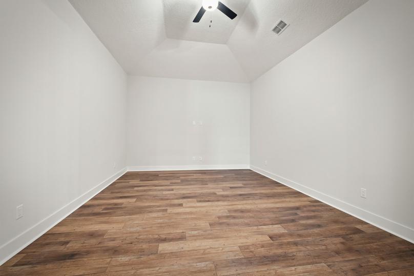 Off the living room is the media room.
