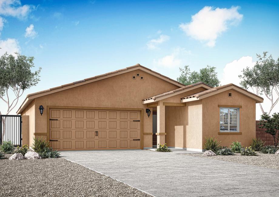 The Ash floor plan offers a two-car garage and a covered front porch.