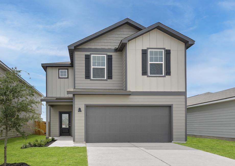 Exterior of the Mesquite plan with professional front yard landscaping.