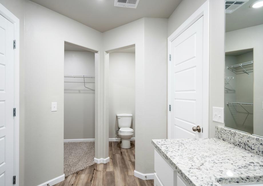 The large walk-in closet is located in the master bathroom.