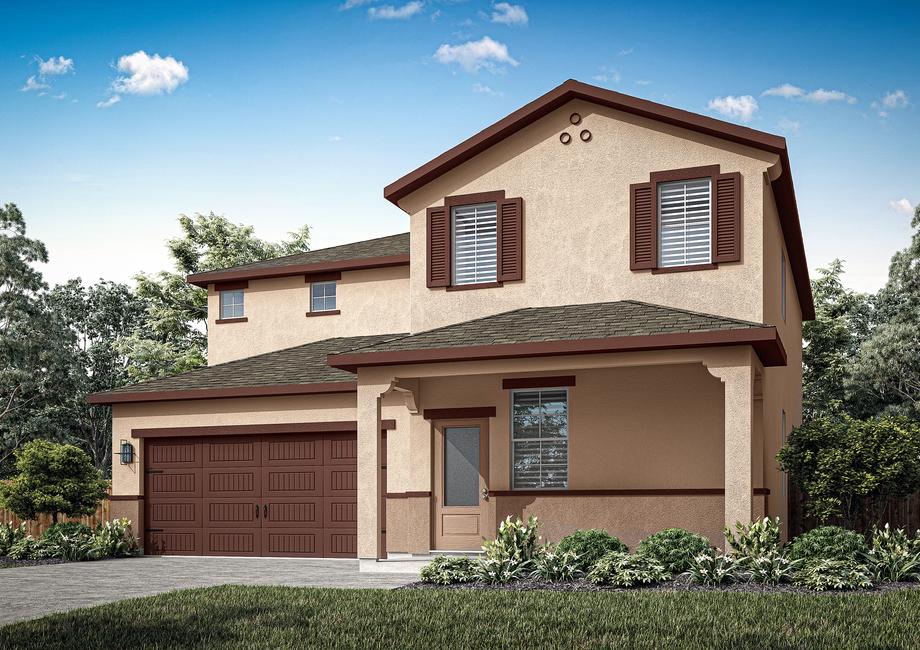 The Stinson is a beautiful two-story home with stucco.