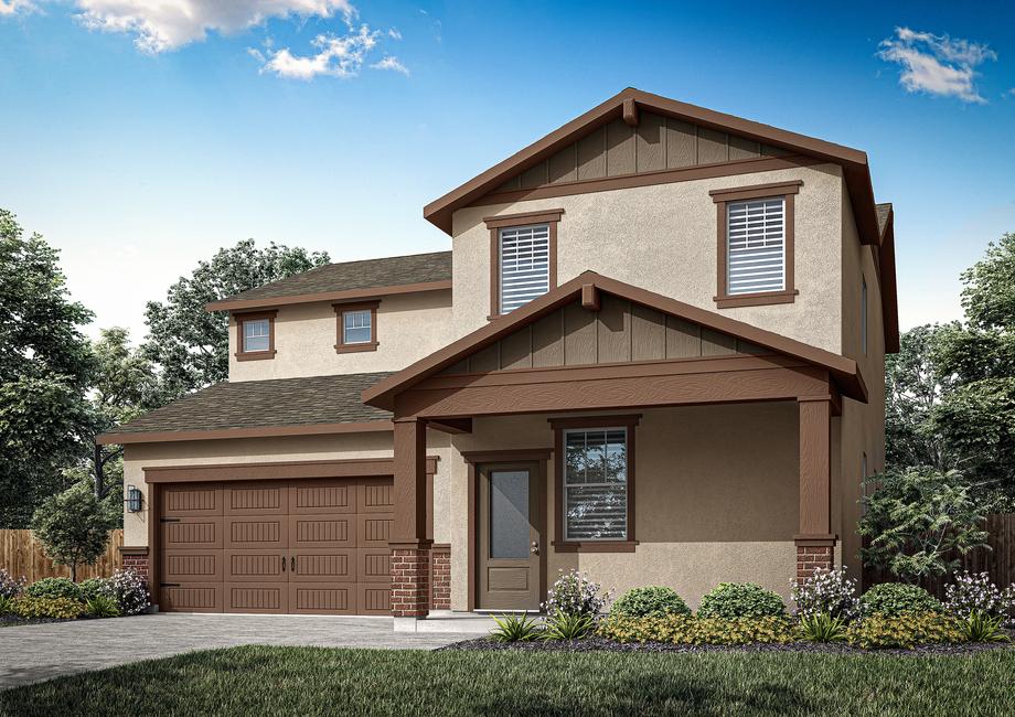 The Stinson is a beautiful two-story home with stucco.